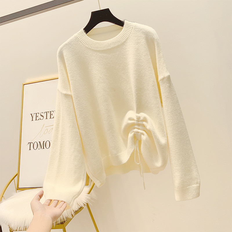 Γυναικείο πουλόβερ με στρόγγυλη λαιμόκοψη και κορδόνια σε τέσσερα χρώματα