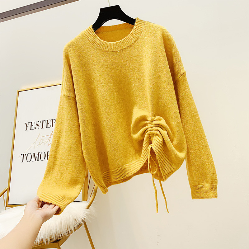 Γυναικείο πουλόβερ με στρόγγυλη λαιμόκοψη και κορδόνια σε τέσσερα χρώματα