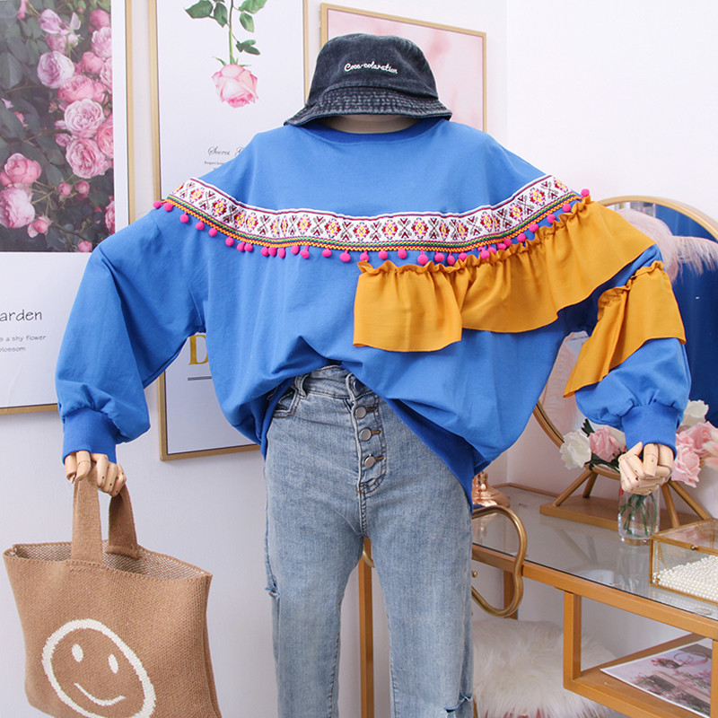 Νέο μοντέλο γυναικεία μπλούζα μοντέλο με λαιμόκοψη O και κεντήματα - διάφορα χρώματα