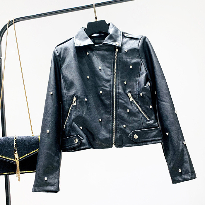 Geaca de dama model nou din piele ecologica si element metalic in mai multe culori