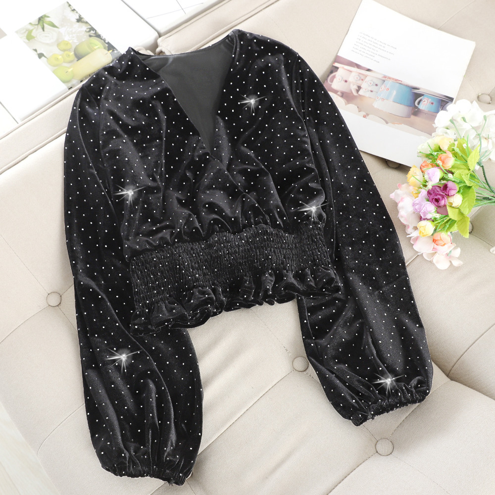 Bluză de damă modernă din catifea cu pietre în mai multe culori