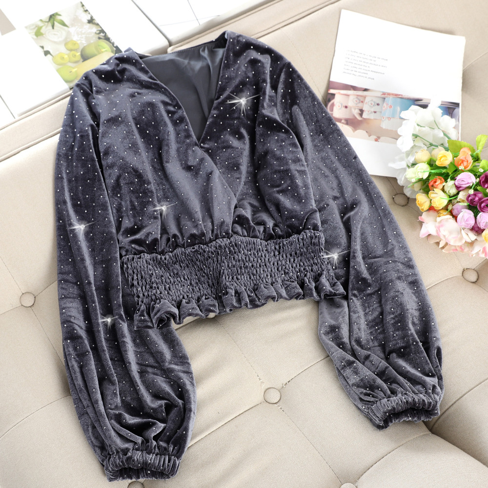 Bluză de damă modernă din catifea cu pietre în mai multe culori