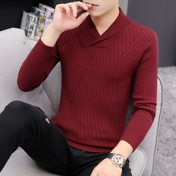 Модерен мъжки пуловер в няколко цвята с V-образно деколте