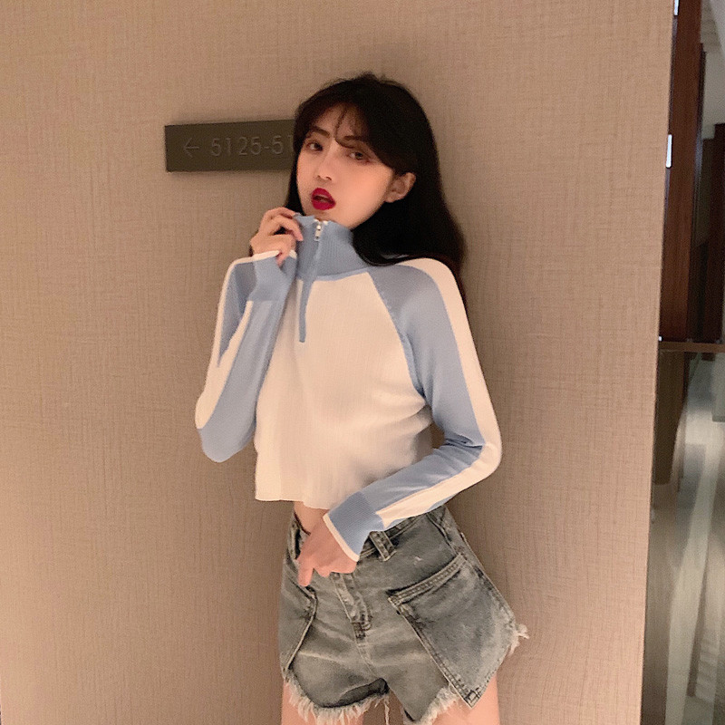 Női alkalmi rövid blúz két színben, cipzárral