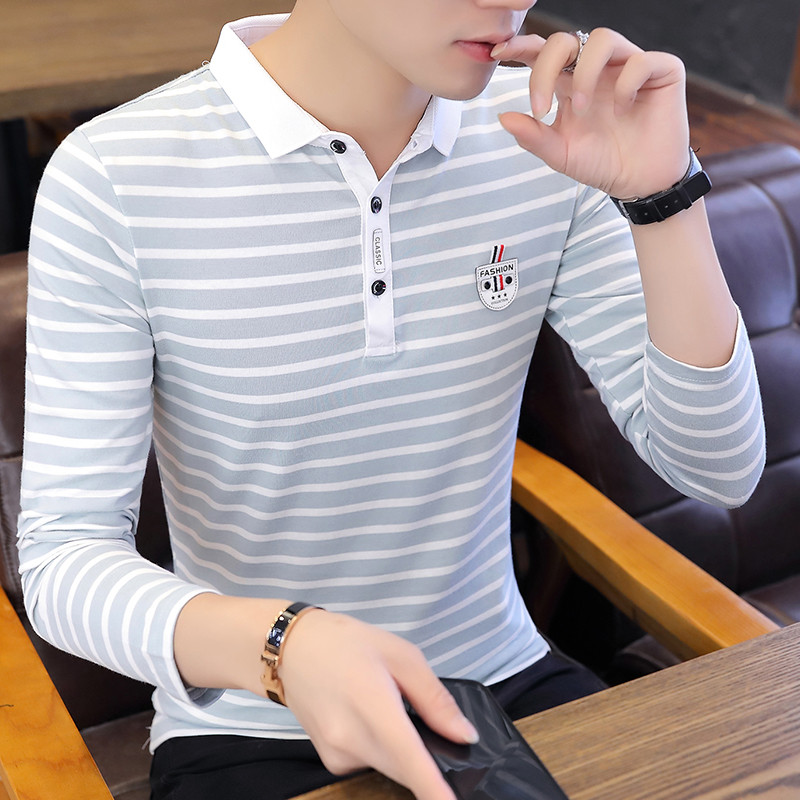 Csíkos férfi blúz gombokkal és gallérral több színben