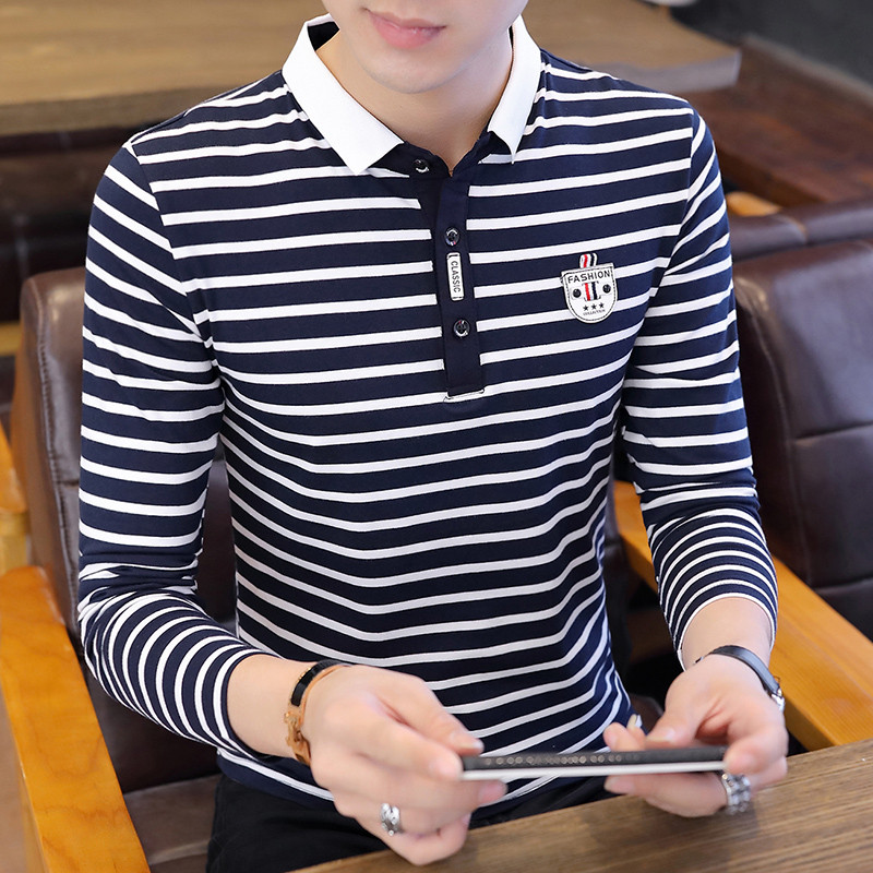 Csíkos férfi blúz gombokkal és gallérral több színben