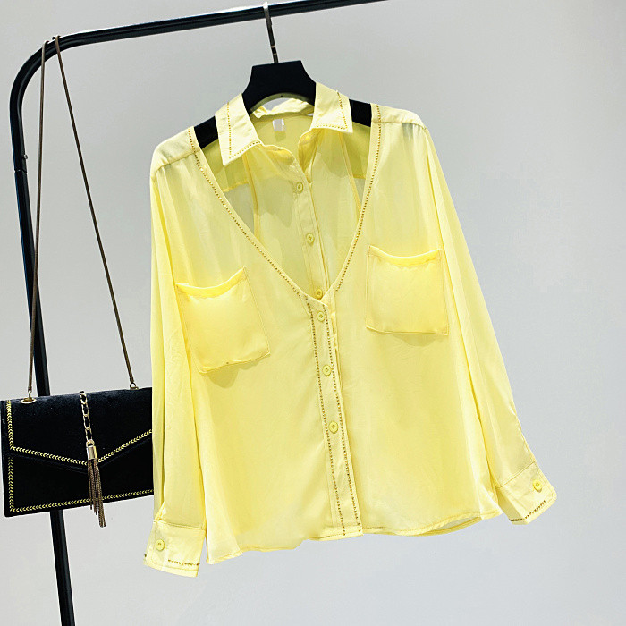 Нов модел модерна дамска риза с изрязани части в бял,черен и жълт цвят