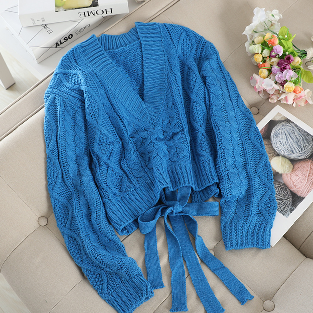 Γυναικείο πουλόβερ με  κορδόνια στην πλάτη σε διάφορα χρώματα