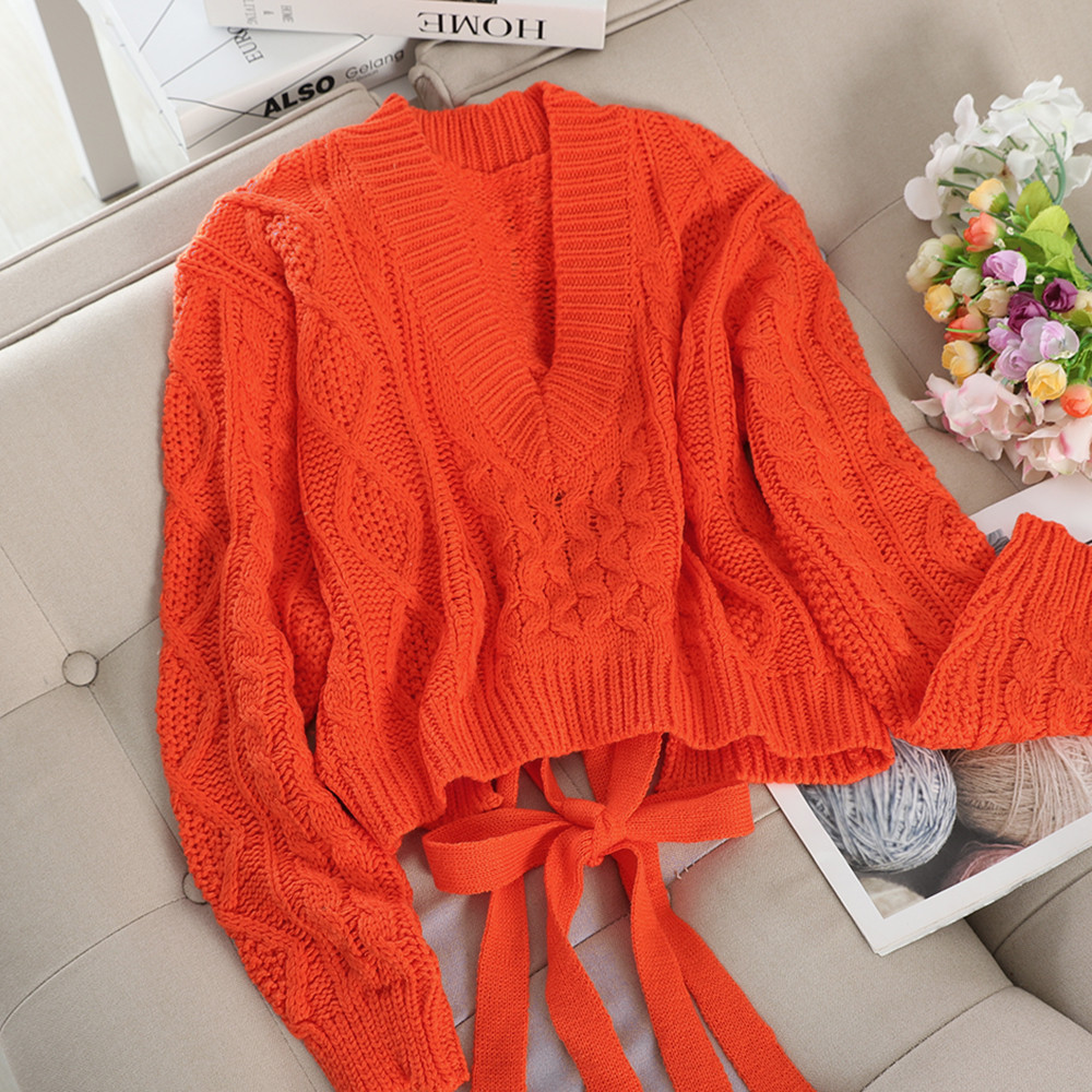 Γυναικείο πουλόβερ με  κορδόνια στην πλάτη σε διάφορα χρώματα