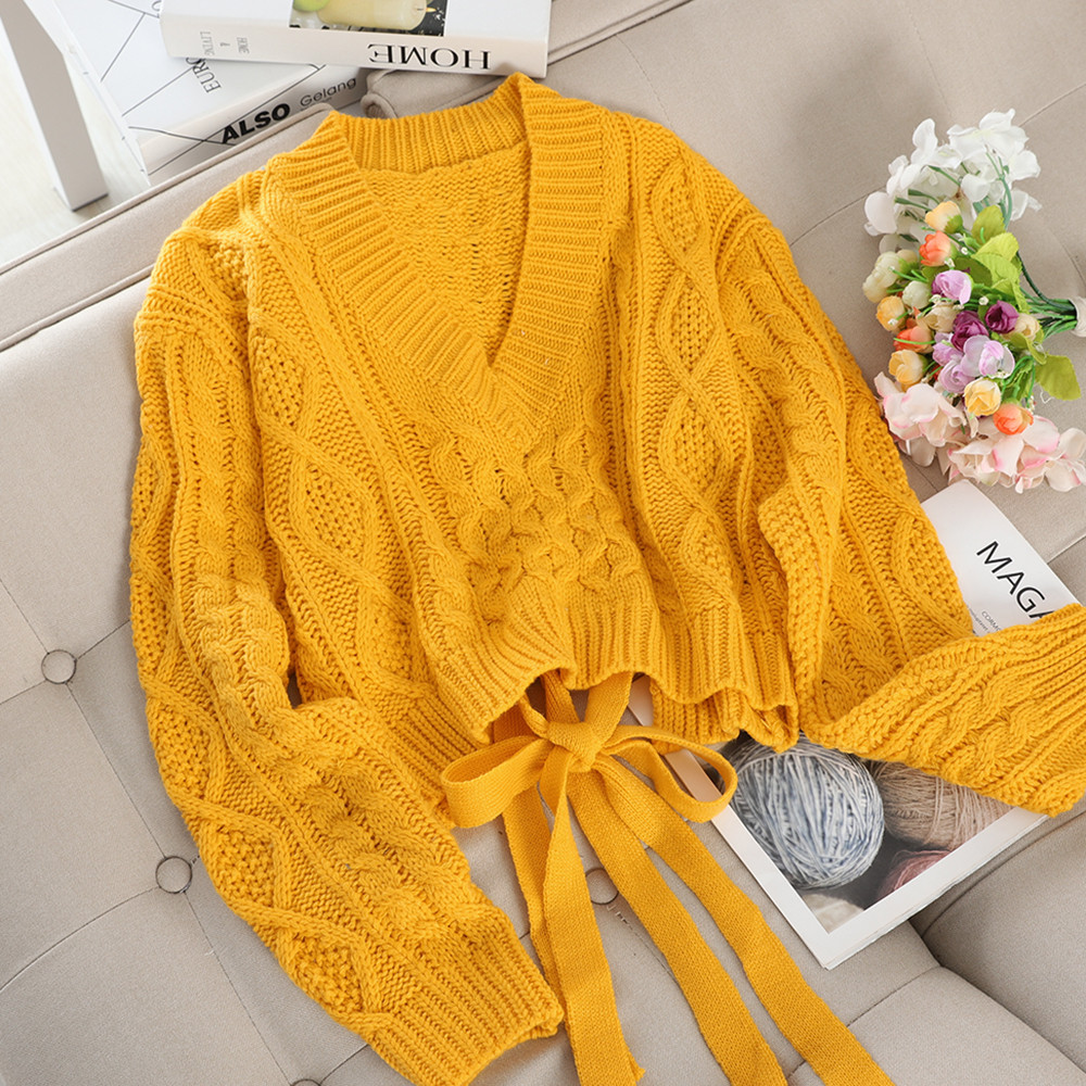 Γυναικείο πουλόβερ με  κορδόνια στην πλάτη σε διάφορα χρώματα