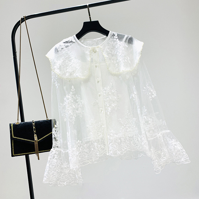 Modern női csipkeing lótusz ujjú fehér, fekete és bézs színben