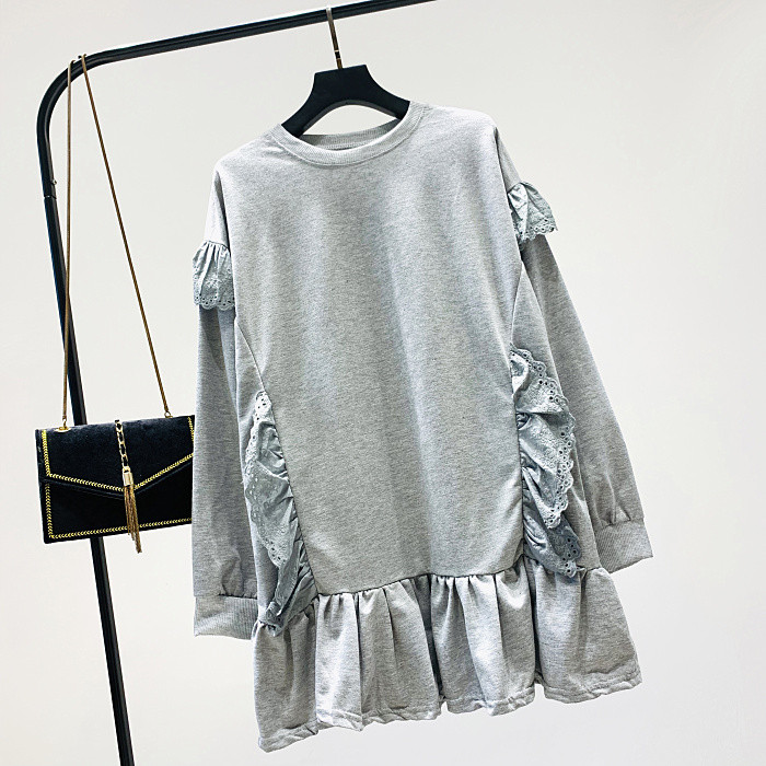 Női alkalmi tunika új modellje O-nyakú fekete és szürke színekben