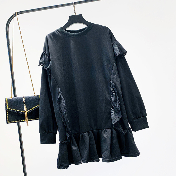 Női alkalmi tunika új modellje O-nyakú fekete és szürke színekben