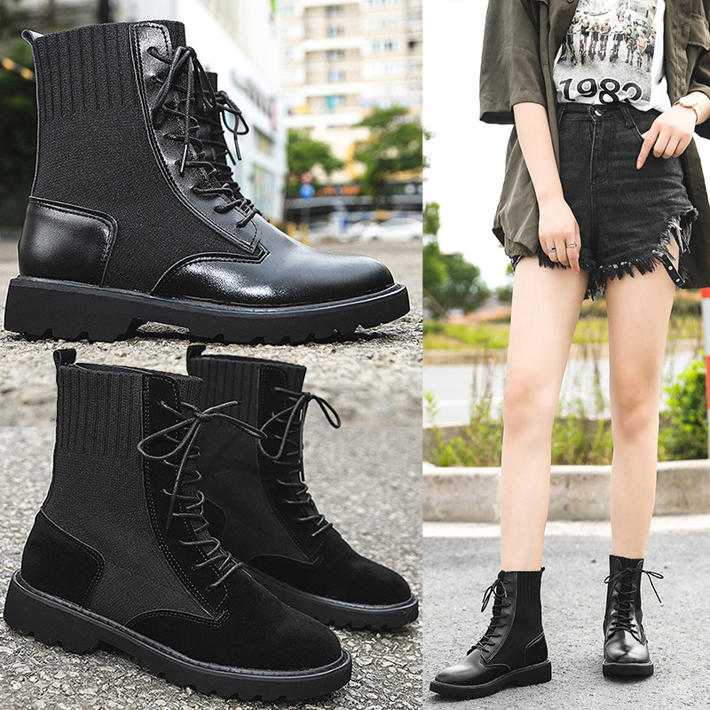 Γυναικείες μπότες για το φθινοπώρο με κορδόνια σε μαύρο χρώμα - δύο μοντέλα