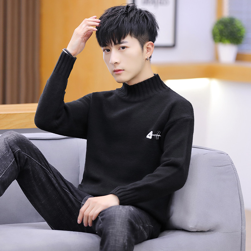 Férfi pulóver több színben hímzéssel és pólógallérral