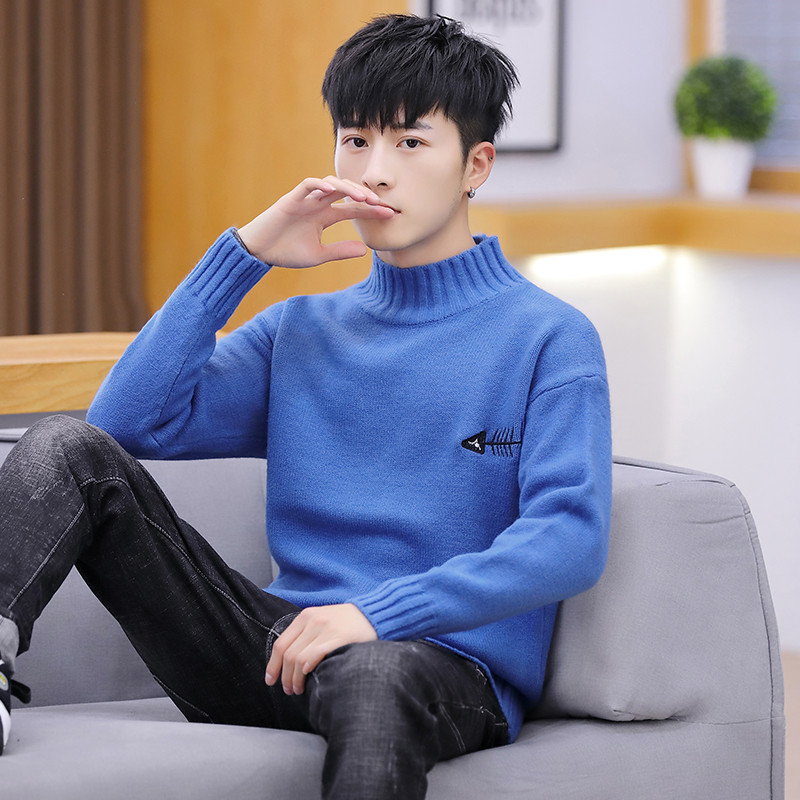 Férfi pulóver több színben hímzéssel és pólógallérral