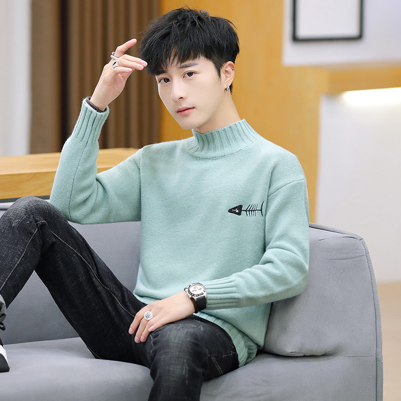 Férfi pulóver több színben hímzéssel és pólógallérral