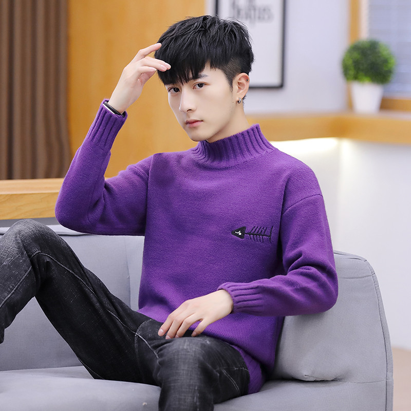 Férfi pulóver több színben hímzéssel és pólógallérral