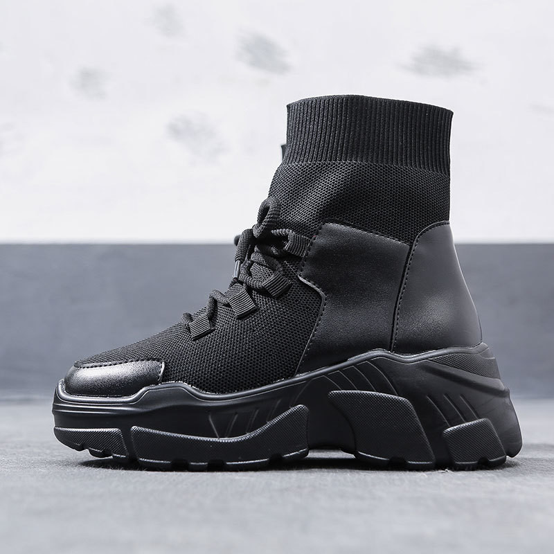 Modern női zokni típusú tornacipő fűzős fekete színben