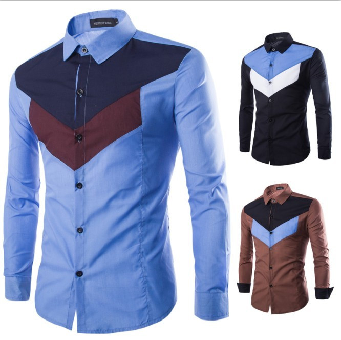 Modern men`s shirt with a classic collar and buttons in several colors