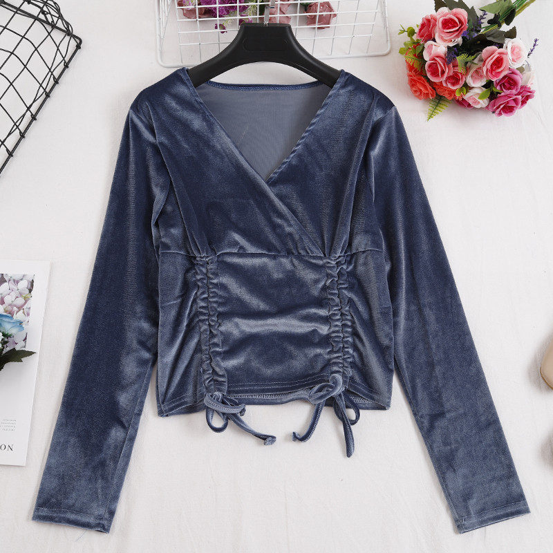 Női bársony blúz több színben V-nyakkal