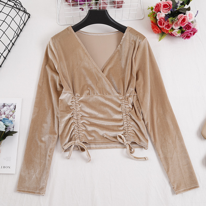 Női bársony blúz több színben V-nyakkal