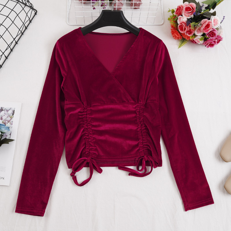 Női bársony blúz több színben V-nyakkal