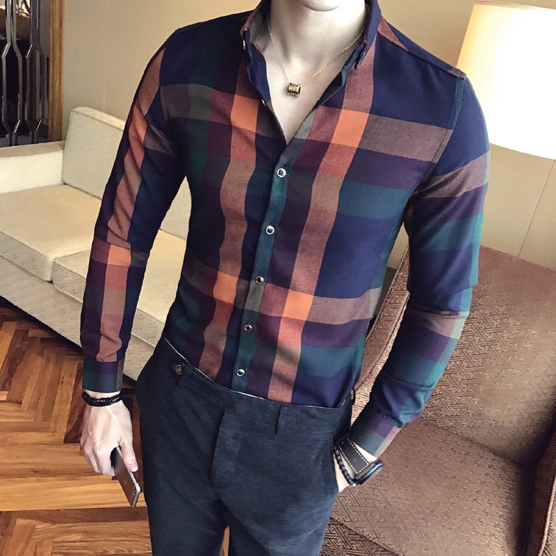 Елегантна мъжка карирана риза с класическа яка в два цвята 