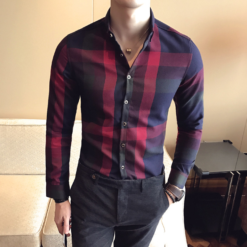 Cămașă bărbătească în carouri elegantă cu guler clasic în două culori