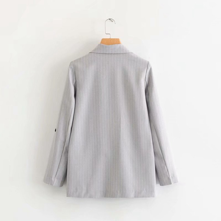 Női csíkos kabát szürke színben, rögzítés nélkül