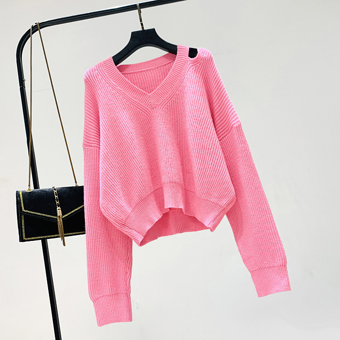 Új modell női pulóver spitz nyakkivágással és kivágásokkal több színben