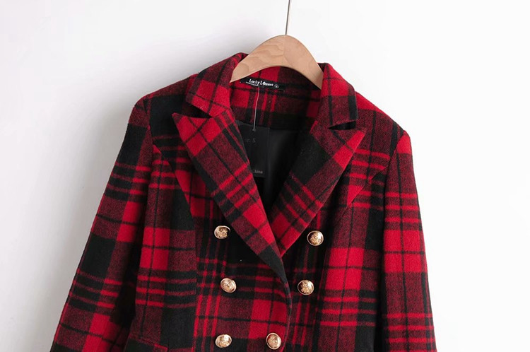 Geaca dama in carouri scurta cu nasturi