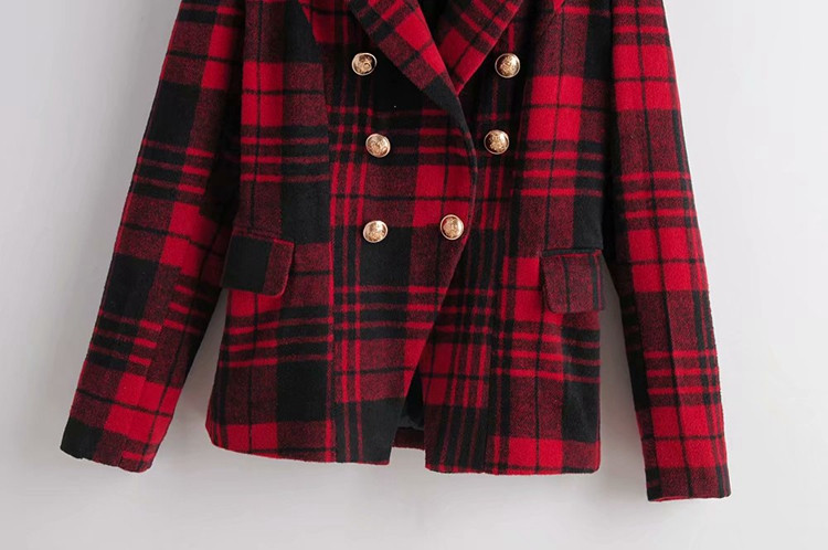 Geaca dama in carouri scurta cu nasturi