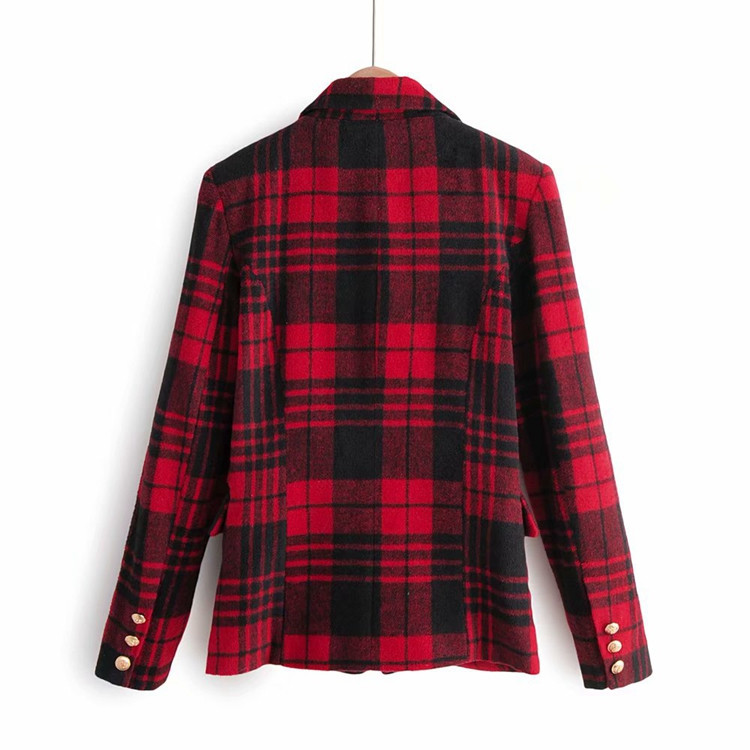 Geaca dama in carouri scurta cu nasturi