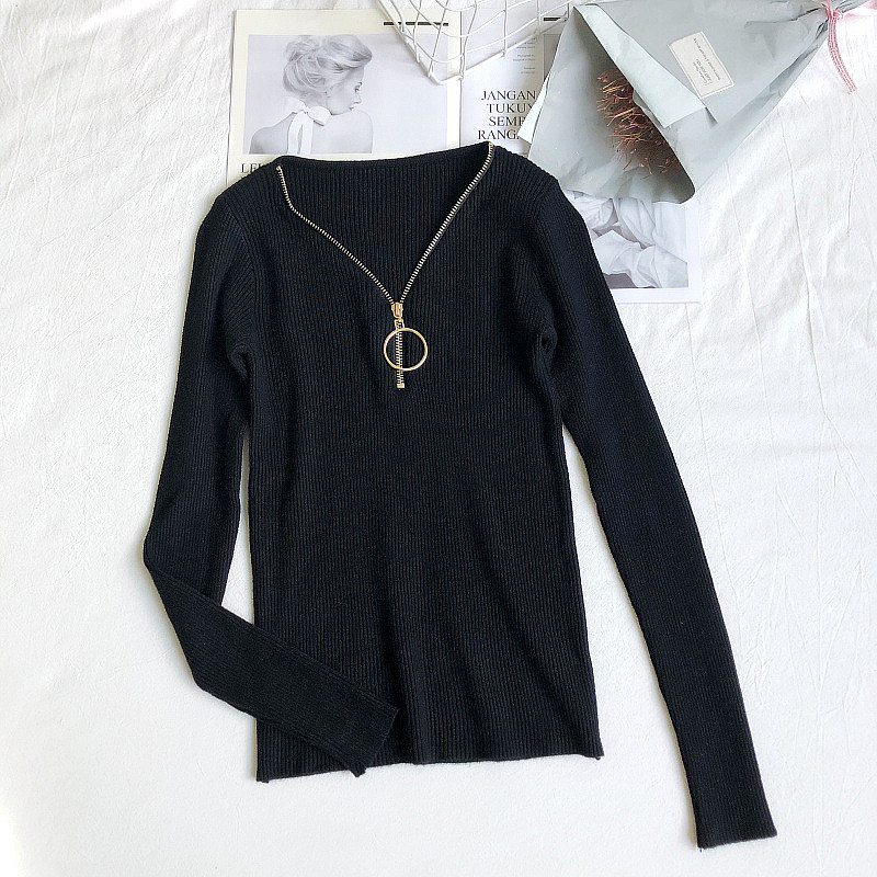 Bluză casual de damă în cinci culori cu fermoar