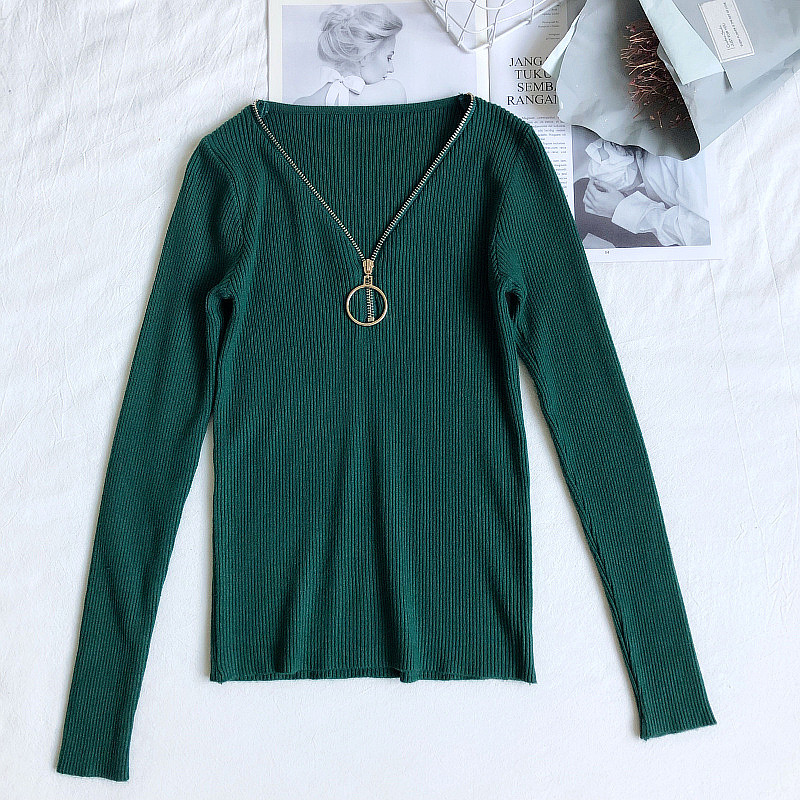 Bluză casual de damă în cinci culori cu fermoar