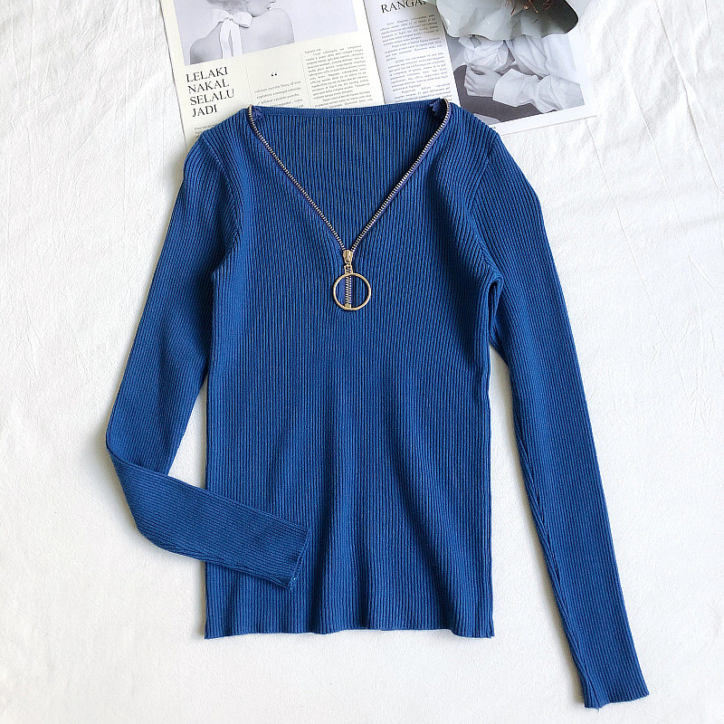 Bluză casual de damă în cinci culori cu fermoar