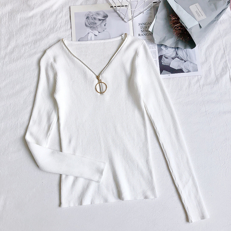 Bluză casual de damă în cinci culori cu fermoar