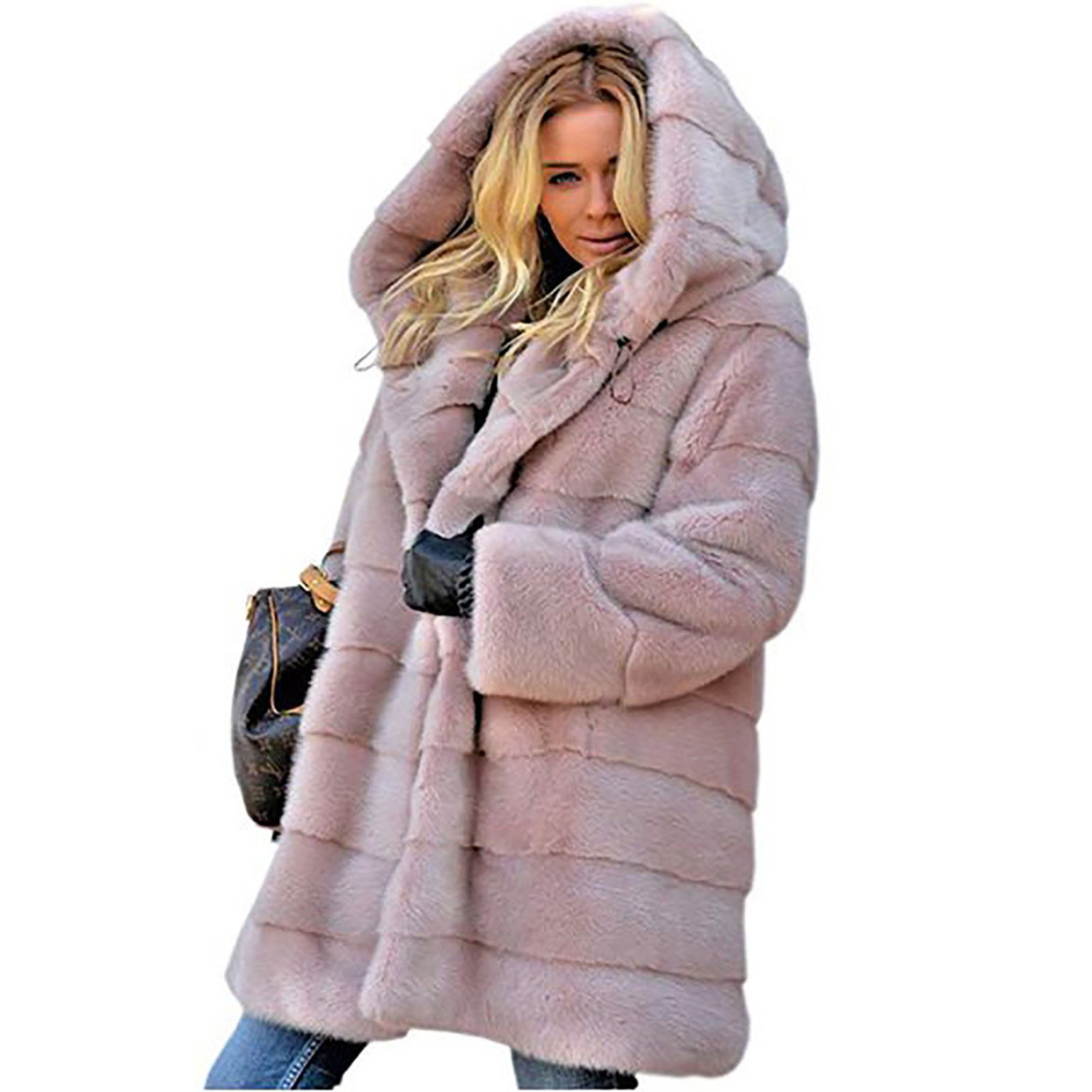 Νέο μοντέλο γυναικείου μακρύ  παλτό μεκουκούλα σε ροζ, μαύρο και γκρι χρώμα