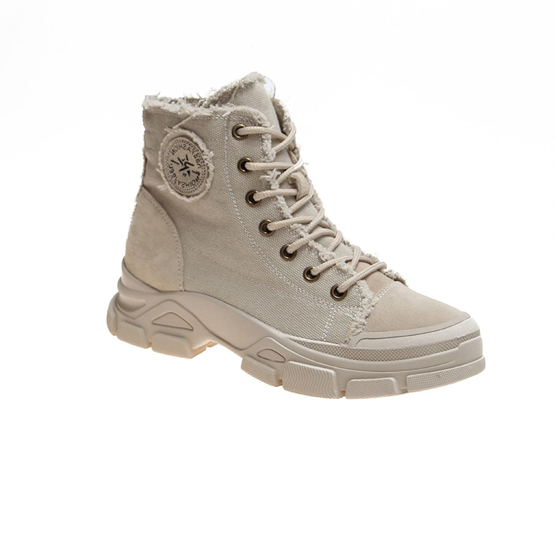 Γυναικεία casual αθλητικά παπούτσια με κορδόνια και σκληρή σόλα σε μπεζ χρώμα