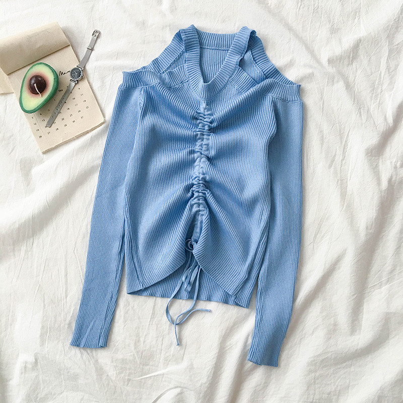 Női blúz három színben, csupasz váll és nyakkendő