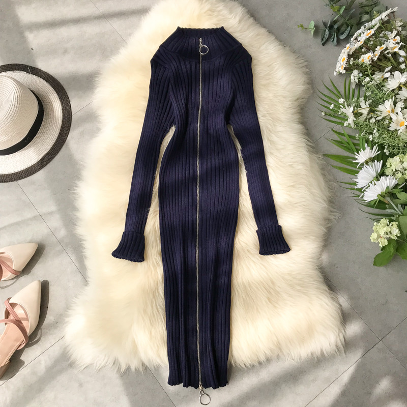 Hétköznapi női ruha cipzárral, többféle színben