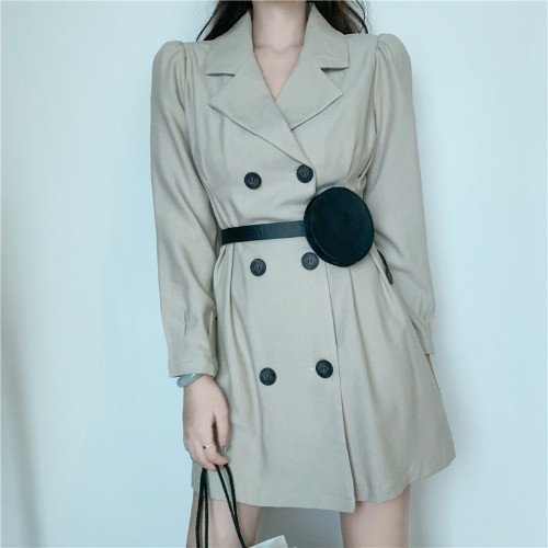 Palton subțire de primăvară-toamnă în bej și negru cu nasturi