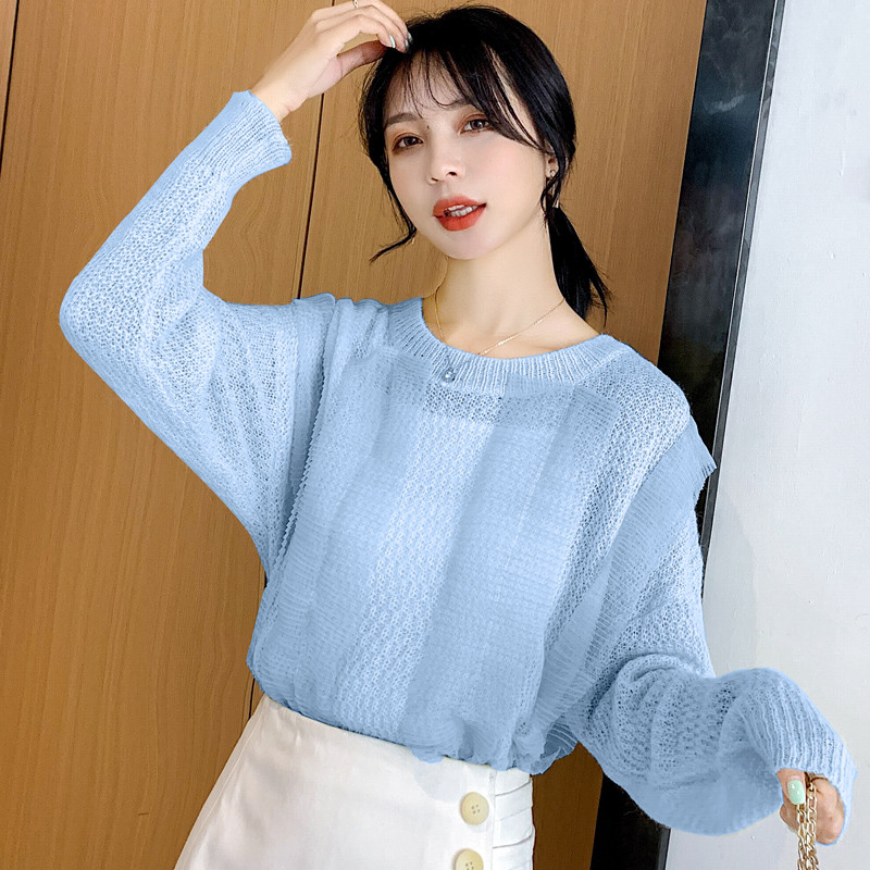 Дамска плетена блуза в три цвята с обло деколте