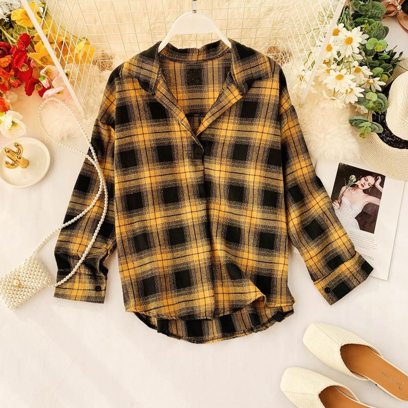 Γυναικεία καρό πουκάμισο με κολάρο σε τρία χρώματα