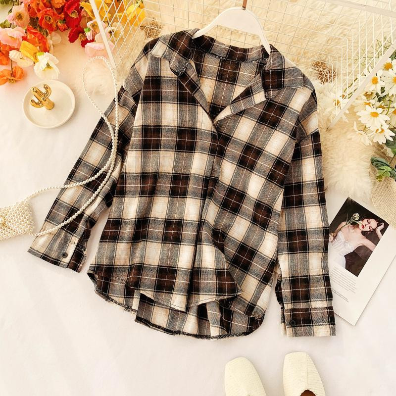 Γυναικεία καρό πουκάμισο με κολάρο σε τρία χρώματα