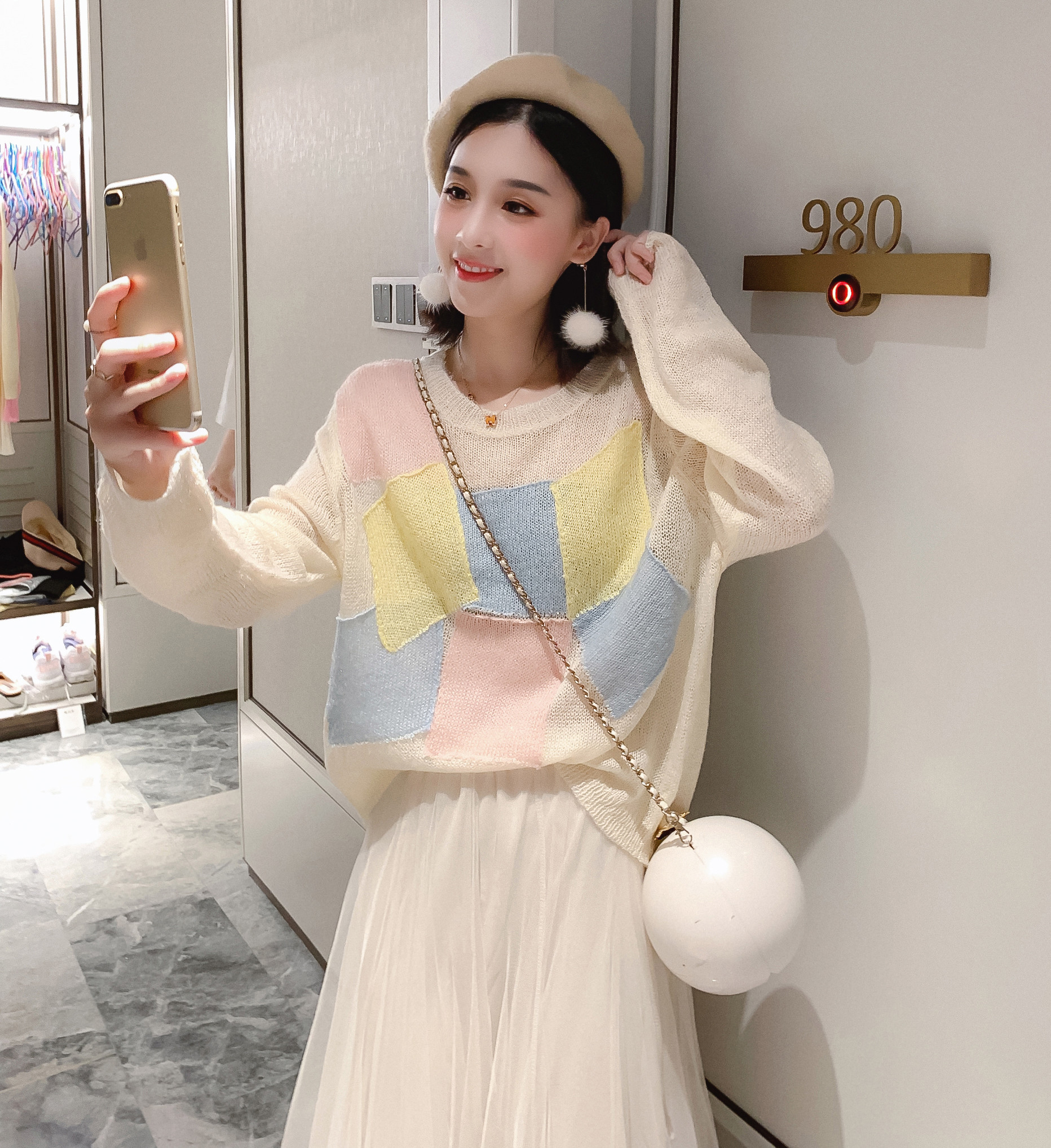 Bluza larga dama tricotata in doua culori