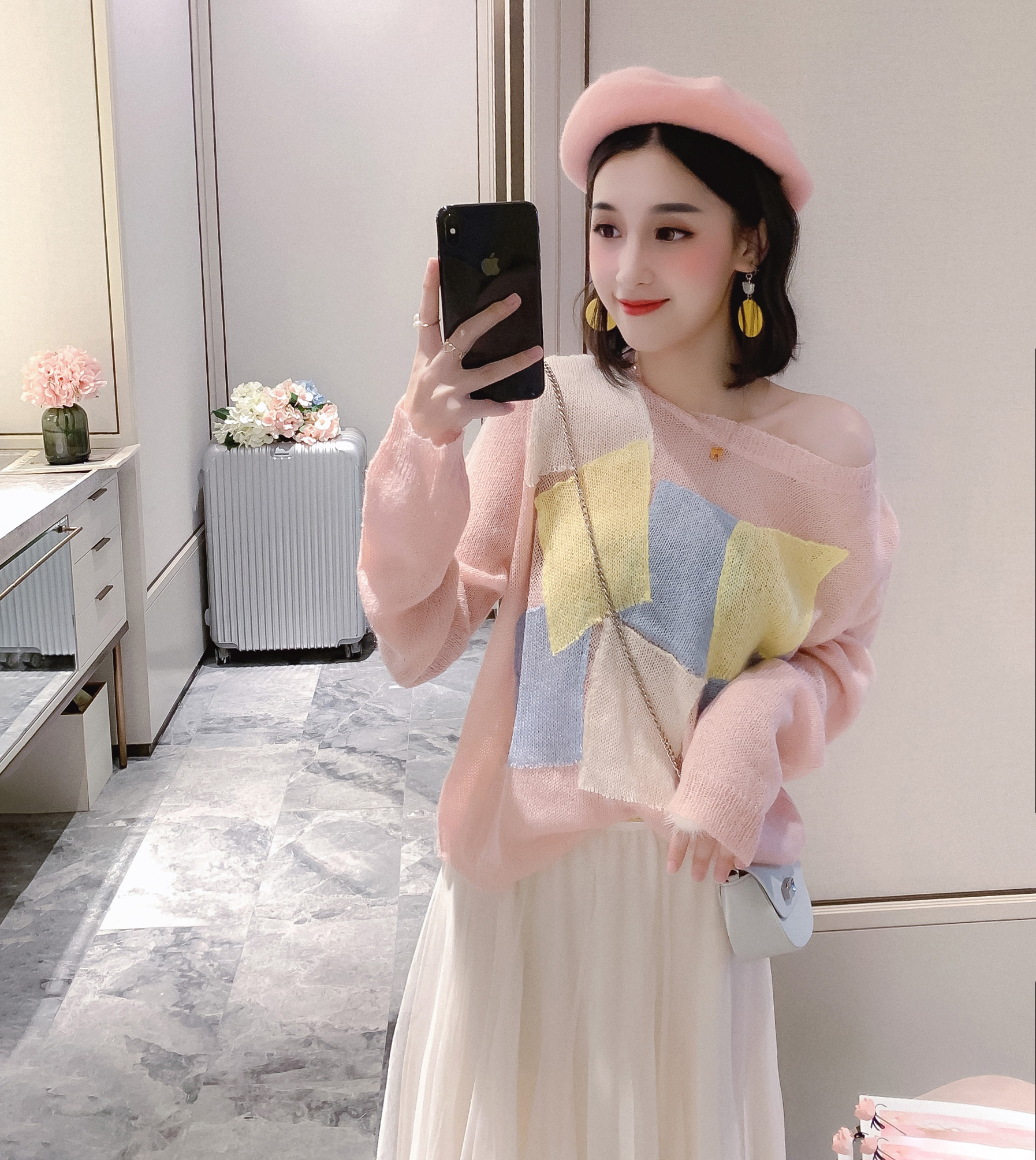 Bluza larga dama tricotata in doua culori