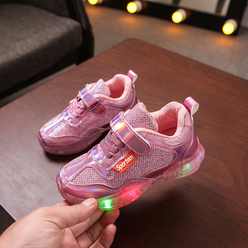 Tenisi moderni luminosi pentru copii cu sireturi si autocolante in doua culori