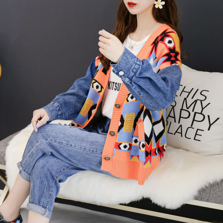 Model nou de vesta de dama colorata cu maneci din denim in mai multe culori